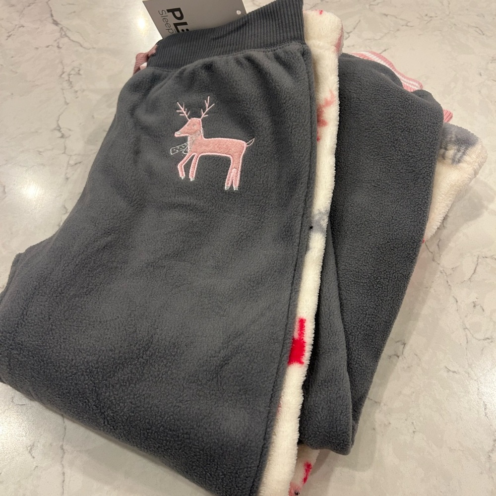 Gray Fleece Pajama Pants with Pink Reindeer set